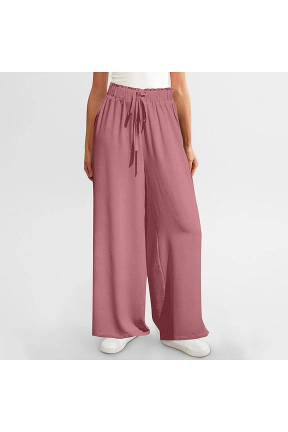 Wide Leg Trousers Women Plus Size Breathable Casual Relaxed Fit Wide Leg Sweatpants Stretch Elastic High Rise Trousers Solid Drawstring with Pockets Palazzo Pants Business Clubs Pink
