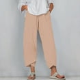 thumbnail image 1 of WIZUTIZ Wide Leg Trousers Women Plus Size Classic Trendy Loose Wide Leg Slacks Pants Elastic Stretch High Rise Beach Pants Solid Asymmetrical Cropped Sweatpants Office Shopping Multi-Color, 1 of 4