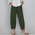 thumbnail image 1 of WIZUTIZ Wide Leg Trousers Women Plus Size Comfy Trendy Relaxed Fit Wide Leg Summer Pants Stretch Elastic High Rise Palazzo Pants Solid Asymmetrical Cropped Summer Pants for Lady Office Outdoor Green, 1 of 4