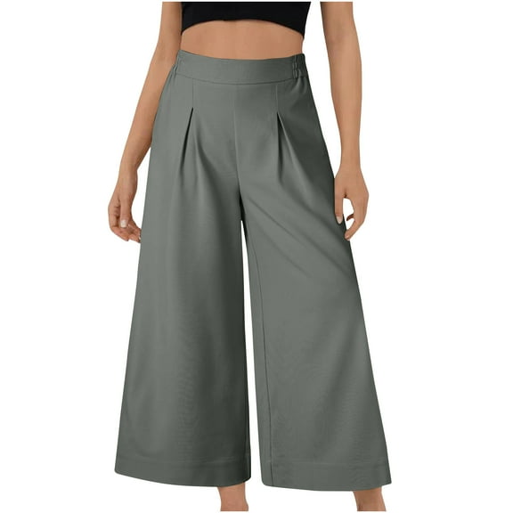 WIZUTIZ Wide Leg Trousers Women Plus Size Plus Size Leisure Loose Wide Leg Palazzo Pants Elastic Spandex High Rise Full Length Palazzo Pants Solid Smocked with Pockets Pants for Ladies Gym Clubs Gray