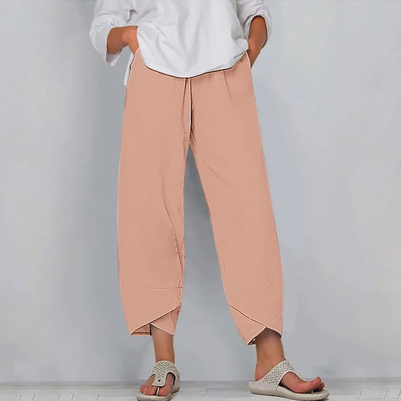 WIZUTIZ Wide Leg Trousers Women Plus Size Retro Relaxed Loose Wide Leg Sweatpants Spandex Elastic High Waist Full Length Trousers Solid Asymmetrical Cropped Dress Pants for Ladies Dance Clubs Pink