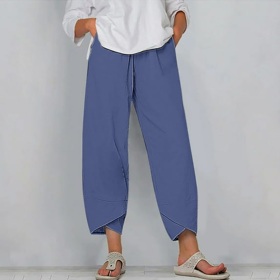 WIZUTIZ Wide Leg Trousers Women Tall Plus Size Leisure Relaxed Fit Wide Leg Slacks Pants Elastic Spandex High Waist Sweatpants Solid Asymmetrical Cropped Beach Pants Athletic Outdoor Blue