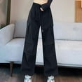 thumbnail image 1 of WIZUTIZ Wide Leg Trousers Women Tall Soft Trendy Relaxed Fit Wide Leg Pants Spandex Elastic High Waist Sweatpants Solid Drawstring Cargo Pants with Pockets Slacks Pants Business Swimming Pool Black, 1 of 6