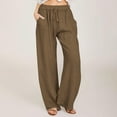 thumbnail image 1 of WIZUTIZ Womans Dress Pants Classic Leisure Baggy Wide Leg Palazzo Pants Stretch Elastic High Rise Palazzo Pants Solid Drawstring with Pockets Beach Pants Dance Birthday Brown, 1 of 6