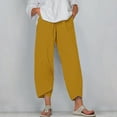 thumbnail image 1 of WIZUTIZ Womans Dress Pants Comfy Trendy Baggy Wide Leg Trousers Elastic Stretch High Waist 7/8 Length Pants Solid Asymmetrical Cropped Pants for Teen Girls Swim Work Yellow, 1 of 4