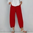 thumbnail image 1 of WIZUTIZ Women Dress Pants Classic Relaxed Relaxed Fit Wide Leg Slacks Pants Elastic Spandex High Rise Trousers Solid Asymmetrical Cropped Slacks Pants Fitness Petite/Regular/Tall Red, 1 of 4