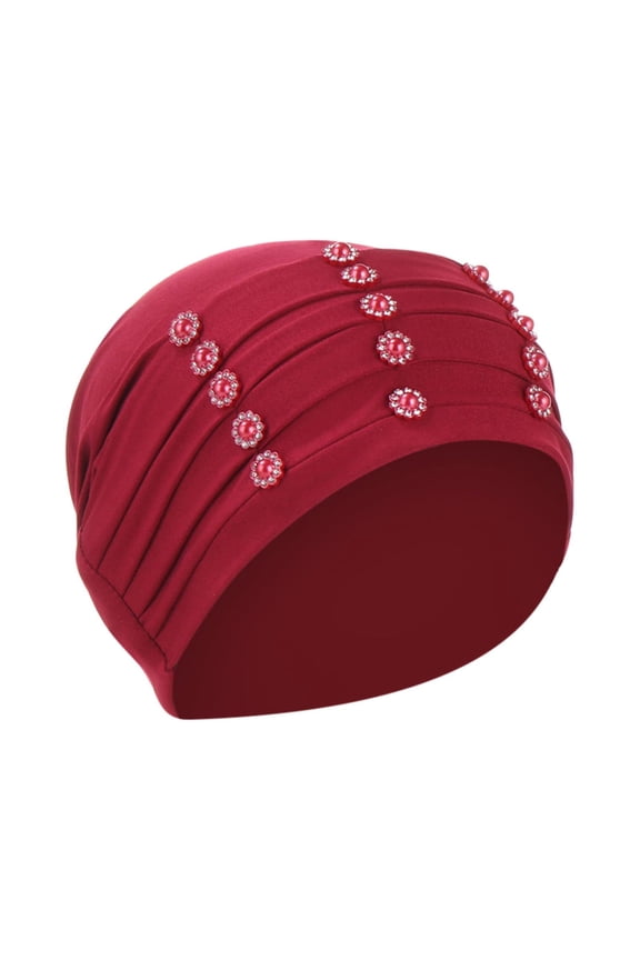 Women Solid Color Nail Bead Indian Hat Muslim Ruffle Chemo Hat Beanie Wrap Cap Summer Headscarf Hat Muslim Base Hat for Women
