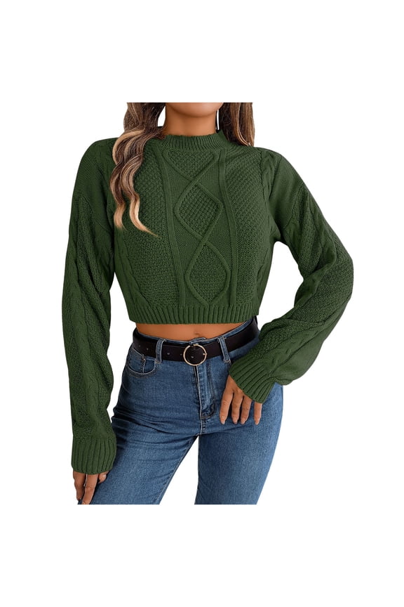 Women Tops Women's Fashion Knitted Crop Tops Long Sleeve Sweatshirts Round Neck Pullover Tops for Women