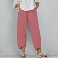 thumbnail image 1 of WIZUTIZ Women Work Pants Oversized Leisure Loose Wide Leg Slacks Pants Spandex Elastic High Rise 7/8 Length Summer Pants Solid Asymmetrical Cropped Palazzo Pants for Lady Gym Beach Pink, 1 of 4