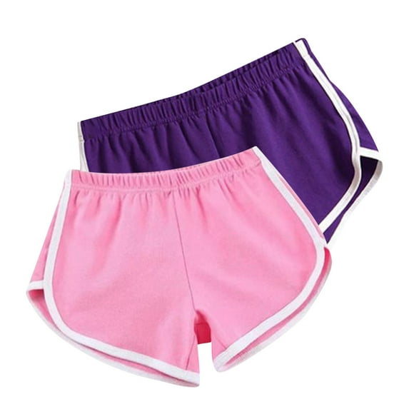 WIZUTIZ Women's Athletic Shorts Lightweight Stylish Skinny Joggers Dolphin Shorts Pack of 2 Elastic Stretch Mid Rise High Cut Swimsuit Solid Swimwear for Teen Girls Shopping Purple