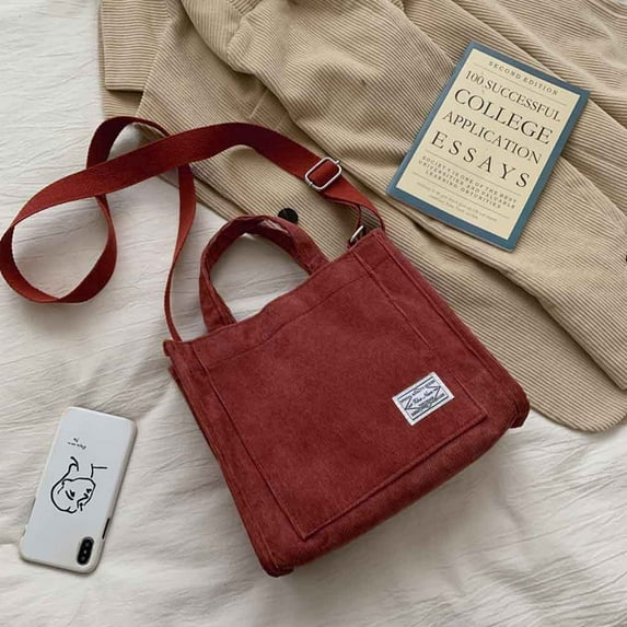 WIZUTIZ Women's Canvas Bag Corduroy Handbag Fashion Casual Shoulder Messenger Bag for Women Womens Handbags Womens Messenger Bags Womens Crossbody Bags Shoulder Bags Solid Bags Lightweight Bag Brown