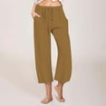 thumbnail image 1 of WIZUTIZ Women's Capris Oversized Casual Relaxed Fit Wide Leg Pants Elastic Stretch Mid Rise Slacks Pants Solid Drawstring Straight Leg with Pockets Summer Pants for Ladies Workout Date Gold, 1 of 6