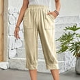 thumbnail image 1 of WIZUTIZ Women's Capris Soft Trendy Loose Wide Leg Pants Spandex Elastic Mid Rise 3/4 Length Pants Solid Pleated with Pockets Cropped pants for Ladies Running Work Multi-Color, 1 of 6