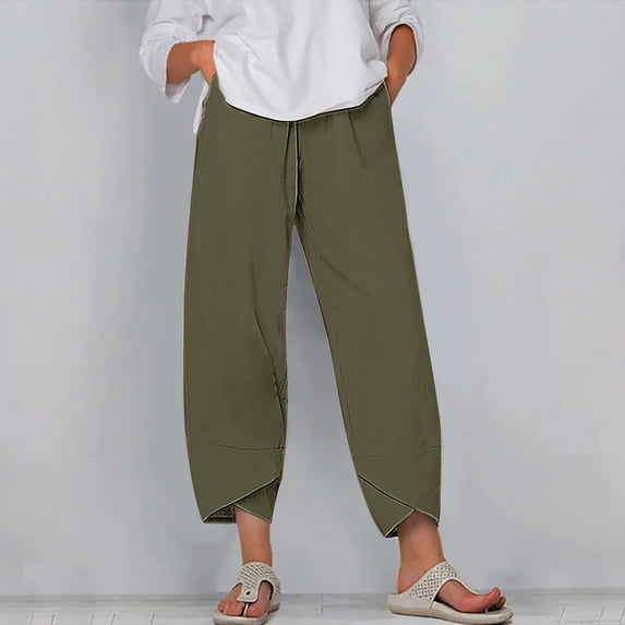 WIZUTIZ Women's Dress Pants Breathable Trendy Baggy Wide Leg Sweatpants Spandex Elastic High Waist Dress Pants Solid Asymmetrical Cropped Palazzo Pants Workout Birthday Multi-Color