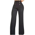 thumbnail image 1 of WIZUTIZ Women's Dress Pants Retro Casual Loose Wide Leg Summer Pants Elastic Spandex High Rise 7/8 Length Slacks Pants Solid Button Flared Dress Pants for Lady Hiking Travel Black, 1 of 6