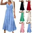 thumbnail image 1 of WIZUTIZ Women's Dresses Summer Casual Plus High Waist Pleated Ruffled Adjustable Strap&Belt Solid Vacation Dress Sleeveless V-Neck Tank Dress for Teen Girls Midi Dress Thin Clubs Dress Pink, 1 of 6