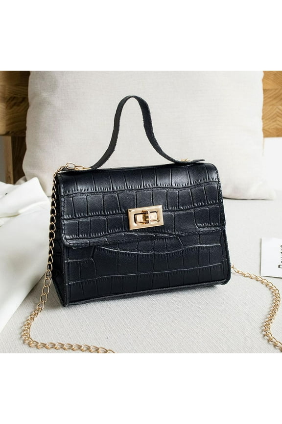 Women's Fashion Business Metal Buckle Croco Lines Small SquareBag Handbag for Women Womens Handbags Small Solid Bags Waterproof Durable Bag 1 PC Black