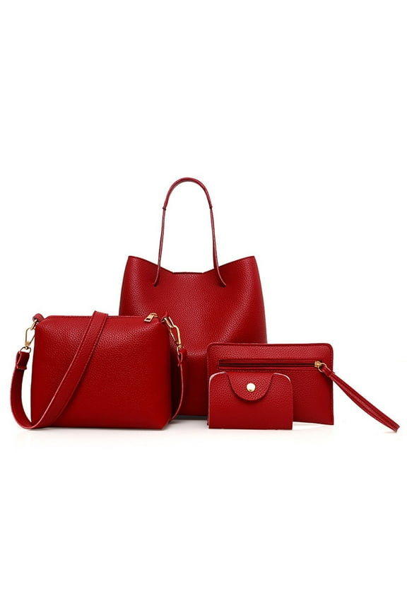 Women's Handbags Messenger Bags Shoulder Bags Wallet with Credit Card Slots Large Size Billfolds Zipper Purses for Women Womens Handbags Womens Messenger Bags 4 PC Red