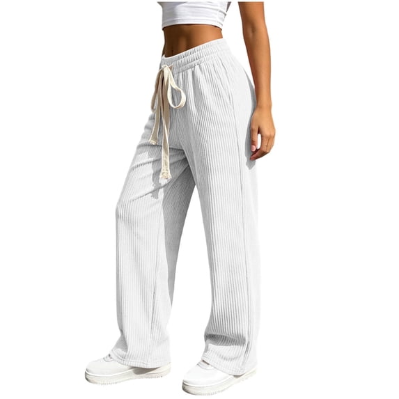 WIZUTIZ Women's High Waist Wide Leg Pants Elastic Waist Loose Fit Full Length Casual Trousers Slimming Soft Flowy Elegant Versatile Elegant
