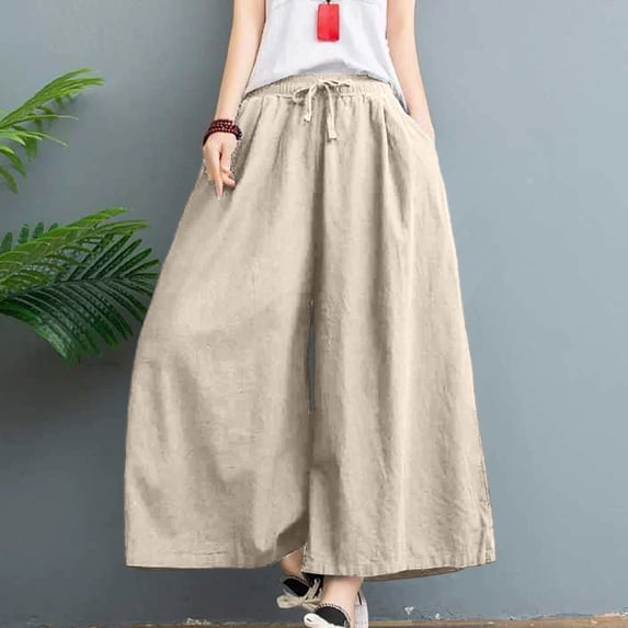 WIZUTIZ Women's Ice Silk Wide Leg Cropped Pants High Waist Elastic Band Lightweight Breathable Summer Trousers Solid Color Flowy Chic Soft