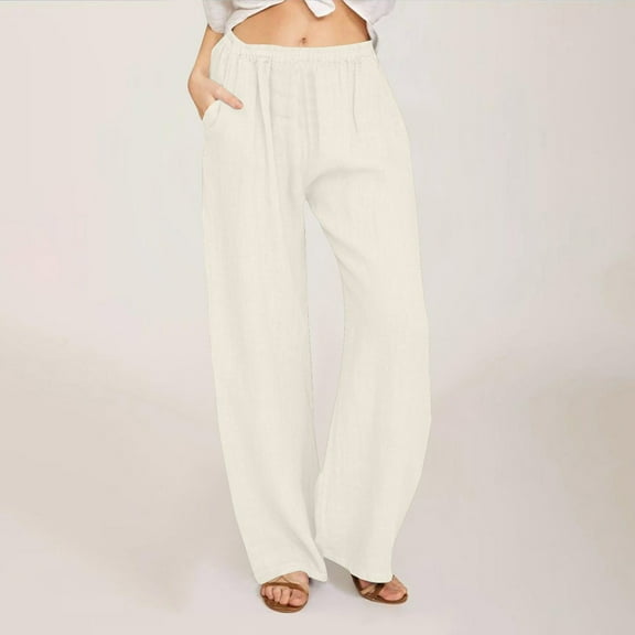 WIZUTIZ Women's Plus Size Pants Lightweight Leisure Loose Wide Leg Summer Pants Spandex Elastic High Waist Full Length Dress Pants Solid with Pockets Palazzo Pants for Teen Girls Business Date Beige