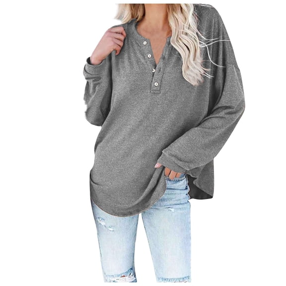 WIZUTIZ Women's Pullover Button Shirts New Trendy Sweatshirts Womens Casual Round Neck Long Sleeve Loose Tops