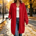 thumbnail image 1 of WIZUTIZ Women's Solid Color Button Front Jacket Mid-Length Long Sleeve Pockets Loose Fit Casual Winter Warm Coat Outerwear, 1 of 7