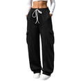 thumbnail image 1 of WIZUTIZ Women's Solid Color High Rise Jogger Pants Elastic Drawstring Waist Side Pockets Tapered Ankle Long Length Casual Sweatpants Soft Stretchy Everyday, 1 of 6