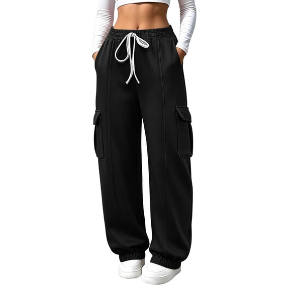 WIZUTIZ Women's Solid Color High Rise Jogger Pants Elastic Drawstring Waist Side Pockets Tapered Ankle Long Length Casual Sweatpants Soft Stretchy Everyday