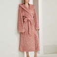 thumbnail image 1 of WIZUTIZ Women's Solid Color Lace Trim Fleece Bathrobe with Pockets and Belt Mid-Length Long Sleeve Loungewear Robe Cozy Winter Sleepwear Housecoat, 1 of 7