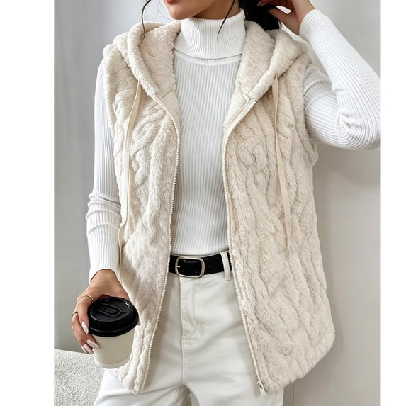 WIZUTIZ Women's Solid Color Textured Sherpa Fleece Zip Up Hoodie Drawstring Hood Pockets Winter Warm Coat Casual Loose Fit Outerwear