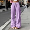 thumbnail image 1 of WIZUTIZ Women's Solid Color Wide Leg Jogger Pants High Rise Elastic Drawstring Waist Side Pockets Long Length Casual Trousers Comfy Soft Stretchy Everyday, 1 of 8