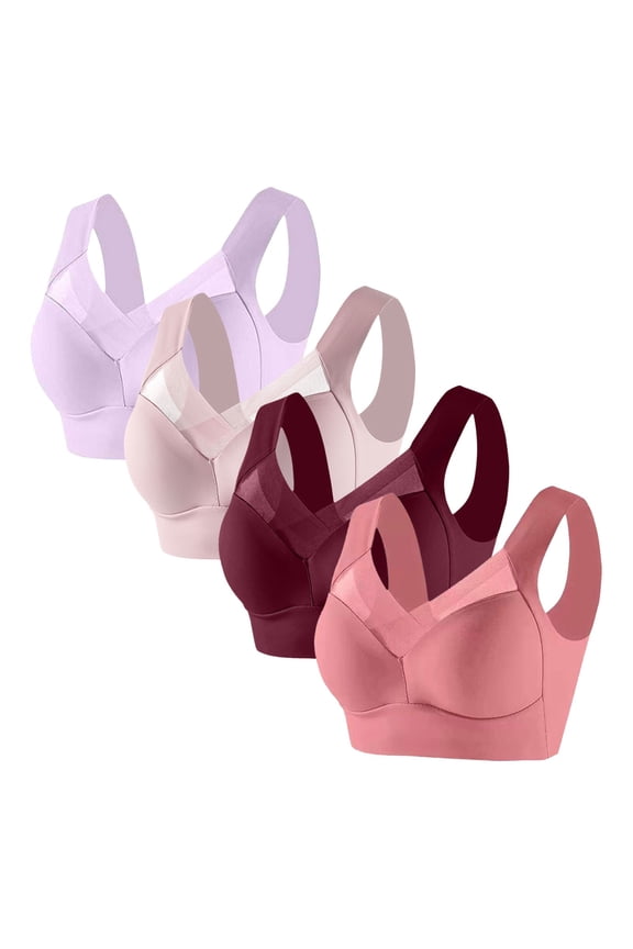 Women's T-Shirt Bra Bras for Women No Underwire 4-Pack Supportive Brassiere Wirefree Lift Trendy Full Coverage Bralette with Wide Straps Solid Mesh Underwear for Ladies Swim XL Purple