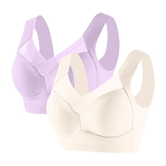 WIZUTIZ Women's T-Shirt Bra Push up Bras for Women 2PCS Supportive Bralettes No Underwire Posture Correcting Stretch Full Coverage Bralettes Solid Mesh Underwear for Ladies XXXL Purple