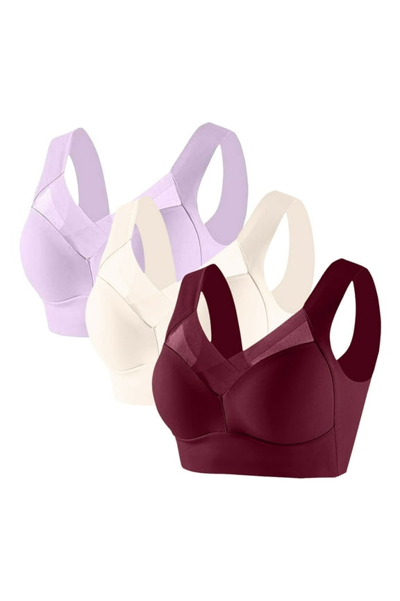 Women's T-Shirt Bra Push up Bras for Women 3PCS Supportive Bralette No Underwire Plunging Trendy Full Coverage Bralettes with Wide Straps Solid Mesh Underwear for Ladies Hiking L Purple