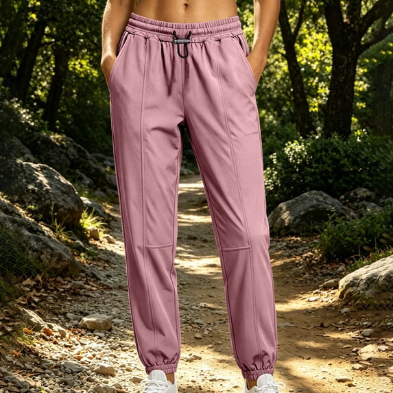 WIZUTIZ Women's Tapered Jogger Pants Elastic Waist Drawstring Side Pockets Athletic Sweatpants Workout Running Hiking Soft Stretchy Comfy Everyday