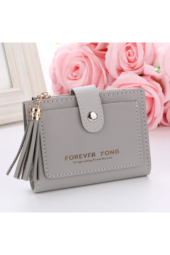 Women's Wallets and Billfolds Zipper with Credit Card Slots Billfolds Large Size Purses for Women Womens Card Case Purse Womens Womens Zipper Pockets Letter Print Bags Tassel Gray