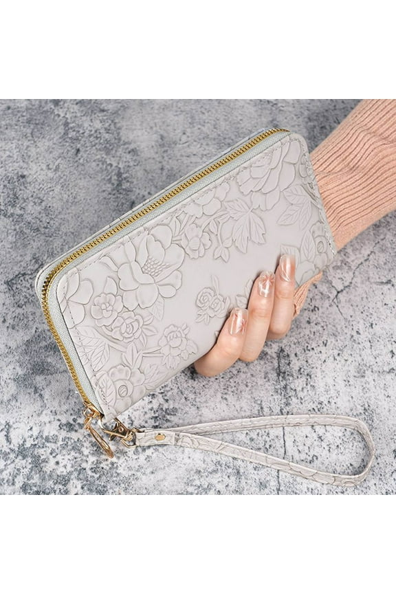 Women's Wallets & Purses with Credit Card Slots Billfolds Large Size Purses Women Card Case Purse Womens Womens Zipper Pockets Floral Print Bags Embroidered Lightweight Bag Gray