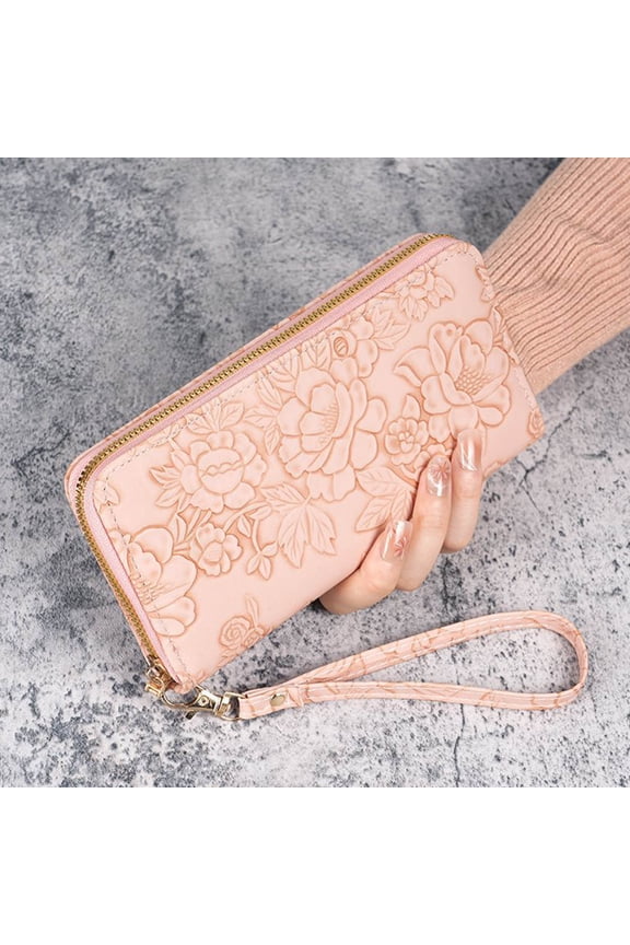 Women's Wallets & Purses with Credit Card Slots Billfolds Large Size Purses Women Card Case Purse Womens Womens Zipper Pockets Floral Print Bags Embroidered Durable Bag Pink