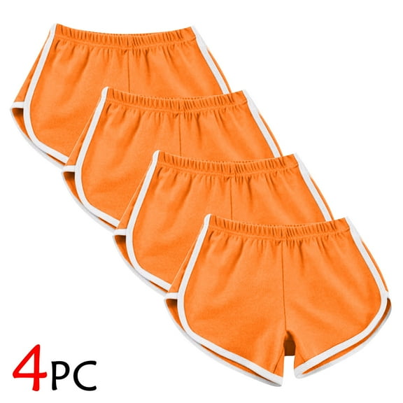 WIZUTIZ Womens Athletic Shorts Plain Relaxed Skinny Swim Dolphin Shorts Pack of 4 Stretch Elastic Mid Rise Slit Swimsuit Solid Swim Shorts for Teen Girls Graduation Orange