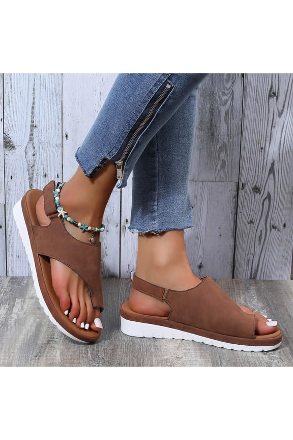 Womens Beach Sandals Flat Sandals Heeled Sandals Split Toe Womens Sandals Gym Comfort Elastic Beach Sandals Pull-On Summer Shoes Mid Heel (2"-3") Medium Solid Sandals Weekend Brown