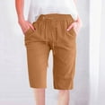 thumbnail image 1 of WIZUTIZ Womens Bermuda Shorts Long Straight Leisure Active Fitted Shorts High Waist Solid Shorts Knee-Length with Pockets Drawstring Shorts for Ladies Elastic Travel Multi-Color Linen, 1 of 4