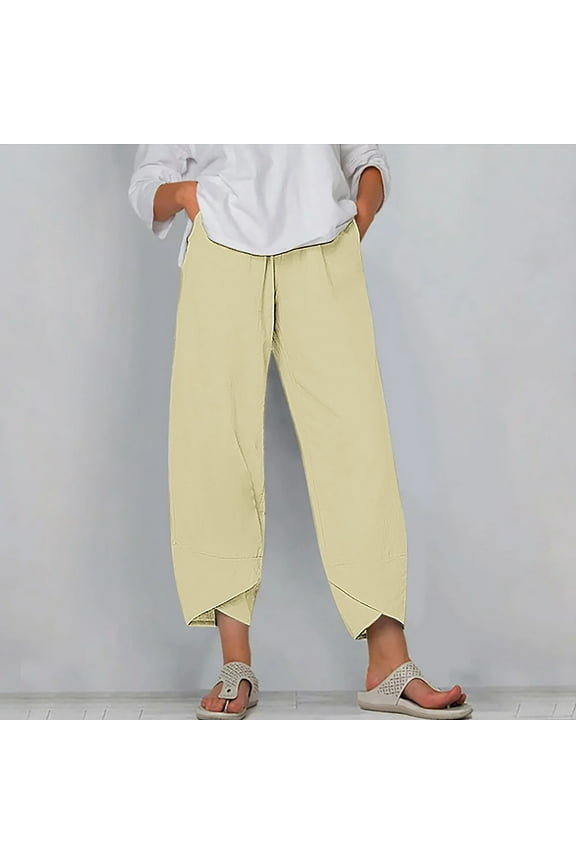 Womens Business Casual Pants Classic Trendy Relaxed Fit Wide Leg Trousers Elastic Stretch High Waist Slacks Pants Solid Asymmetrical Cropped Palazzo Pants Sports Clubs Multi-Color