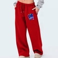 thumbnail image 1 of WIZUTIZ Womens Business Casual Pants Oversized Casual Baggy Wide Leg Sweatpants Spandex Elastic High Waist Pants Heart Print Drawstring with Pockets Summer Pants for Lady Cycling Birthday Red, 1 of 4