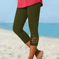 thumbnail image 1 of WIZUTIZ Womens Capri Leggings Lightweight Relaxed Slimming Hollow Out Yoga Sweatpants Spandex Elastic Mid Rise 3/4 Length Sweatpants Solid Pants for Teen Girls Athletic Party Green, 1 of 4