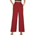thumbnail image 1 of WIZUTIZ Womens Casual Pants Plain Casual Relaxed Fit Wide Leg Pants Elastic Stretch High Waist 7/8 Length Slacks Pants Solid with Pockets Palazzo Pants for Ladies Office Club Red, 1 of 5