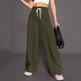 thumbnail image 1 of WIZUTIZ Womens Casual Pants Retro Relaxed Loose Wide Leg Pants Spandex Elastic High Waist 7/8 Length Dress Pants Solid Drawstring with Pockets Summer Pants for Lady Office Beach Green, 1 of 3
