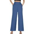 thumbnail image 1 of WIZUTIZ Womens Dress Pants Soft Trendy Loose Wide Leg Palazzo Pants Stretch Elastic High Waist Full Length Palazzo Pants Solid with Pockets Summer Pants for Teen Girls Tiktok Trend Items Travel Blue, 1 of 5