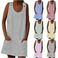 thumbnail image 1 of WIZUTIZ Womens Dresses Summer Baggy Casual Relaxed Fit Mini Dress Striped Sun Dresses Crew Neck Sleeveless Pleated Dress for Ladies with Pockets&Button Down Super Soft Wedding Dress Gray, 1 of 6