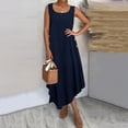 thumbnail image 1 of WIZUTIZ Womens Dresses Summer Flowy Casual Midi Dress Solid Sun Dress Round Neck Sleeveless Sun Dresses for Lady Button Down Asymmetrical Wrinkle-Free Graduation Dress Navy XXXXL, 1 of 3
